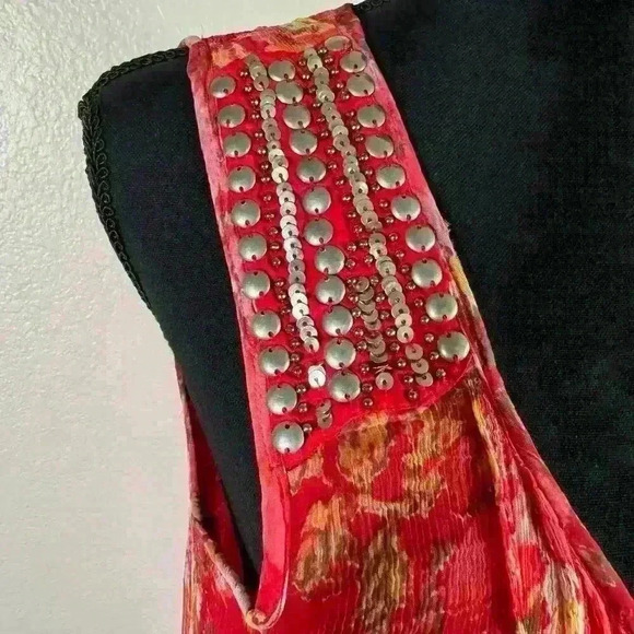 Alberto Makali Floral Gauzy Double Lined Silver Sequin Pink Sleeveless Dress XL - Picture 2 of 10